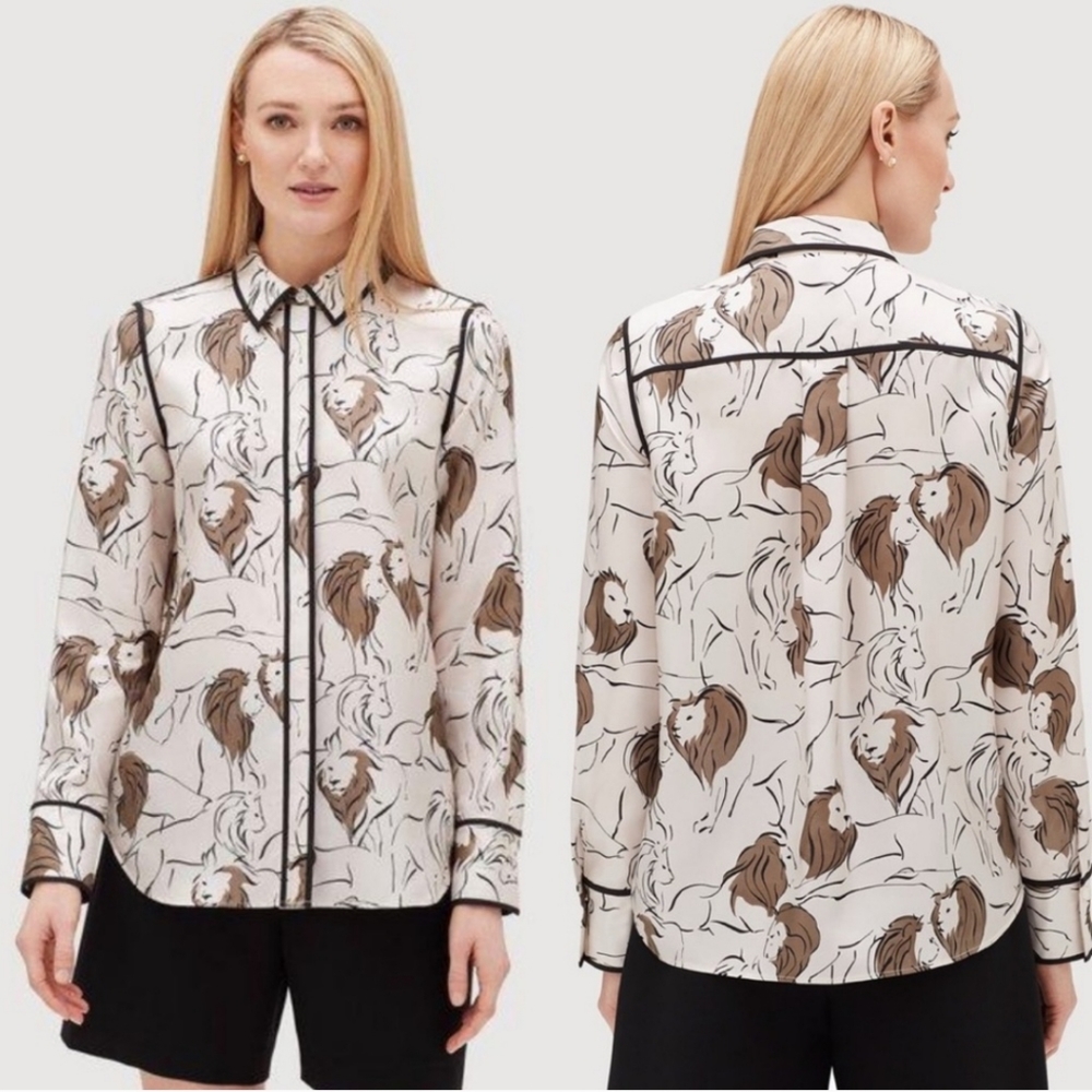 Lafayette 148 New York Lion Sketch Blouse - Black and Brown
